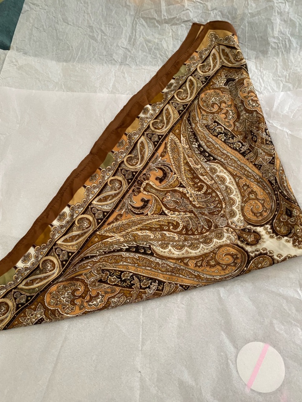 Neutral Paisley Square Scarf - Elegant Beige & Brown - Picture 3 of 3